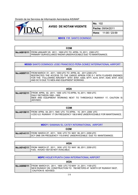 Interpretacion de NOTAM | PDF