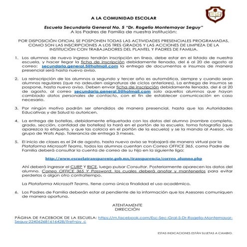 Aviso general general 5 inicio de clases