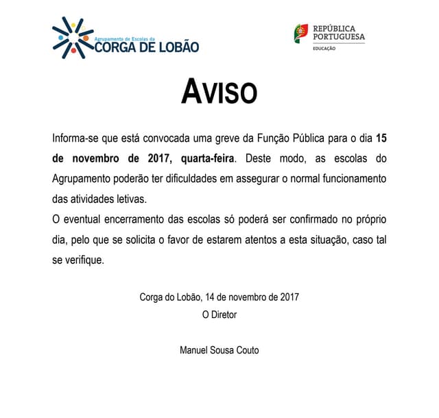 Aviso greve pagina