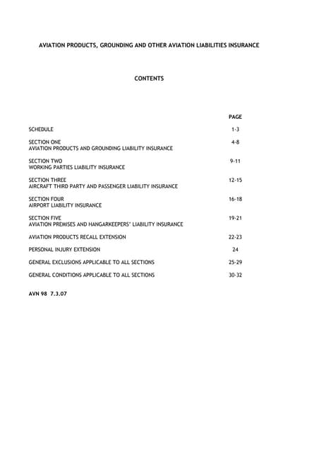 Avn 98 aviation products grounding and other aviation liabilities insurance