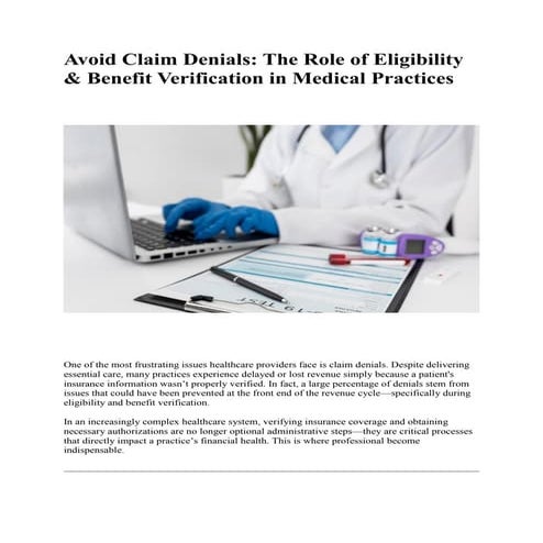 Avoid Claim Denials: The Role of Eligibility & Benefit Verification in Medica...