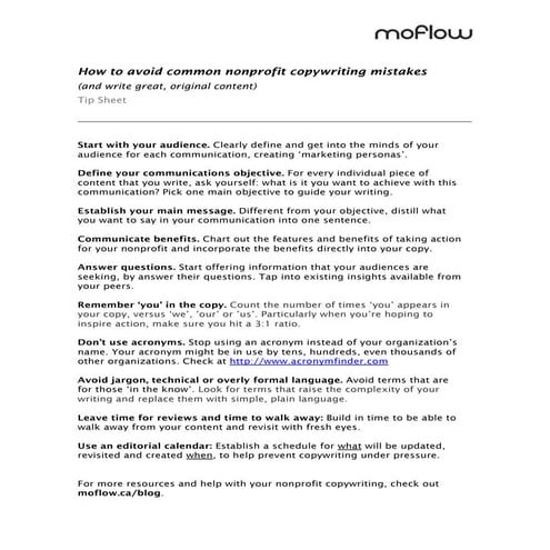 Avoiding Nonprofit Copywriting Mistakes tip sheet