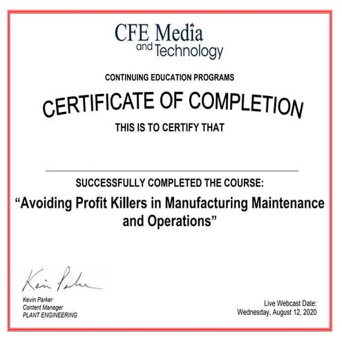 Certificate of Completion 