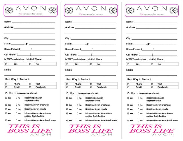 Avon Order Form - Blank Word Version