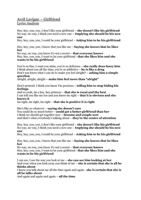 Avril Lavigne Lyric Analysis