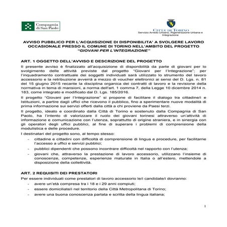 Bando "Giovani per l'integrazione" a Torino