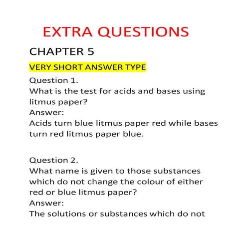 ACIDS BASES AND SALTS EXTRA QUESTION 