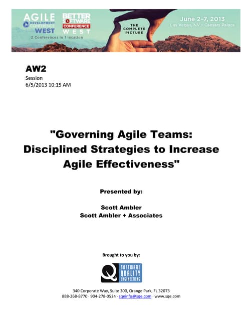 Governing Agile Teams: Disciplined Strategies to Increase Agile Effectiveness