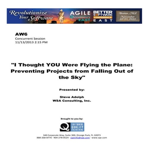 I Thought YOU Were Flying the Plane: Preventing Projects from Falling Out of ...