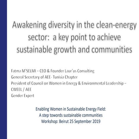 Awakening diversity in the clean energy sector  a key point to achieve sustai...