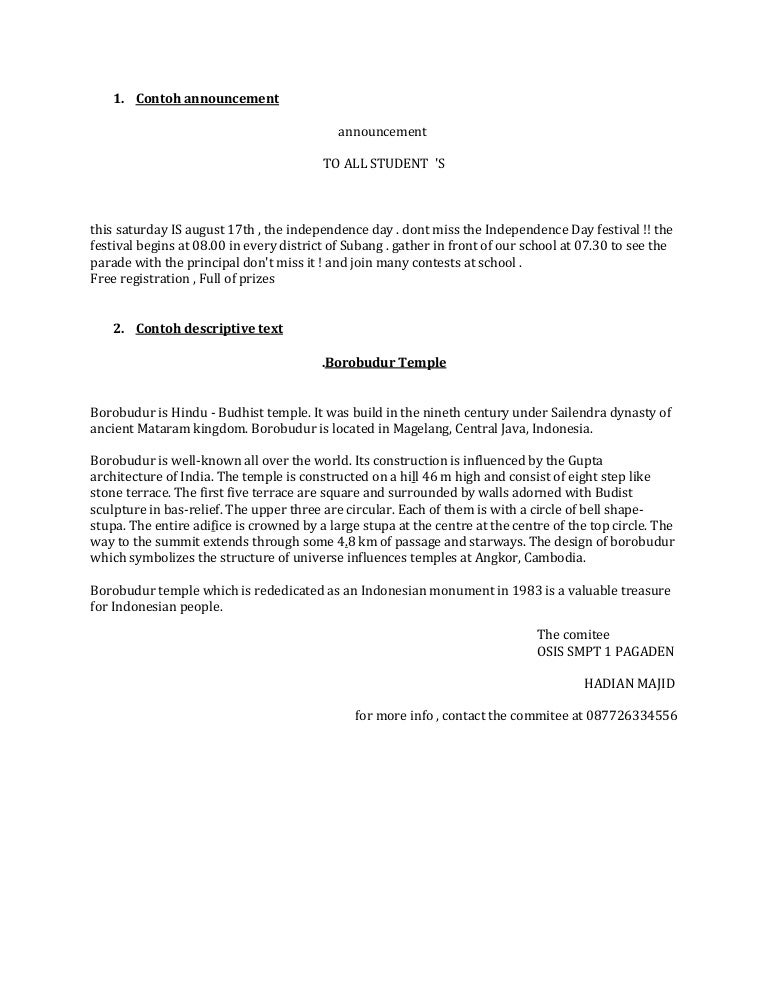 Contoh Announcement Lisan Dalam Bahasa Inggris Surat AA