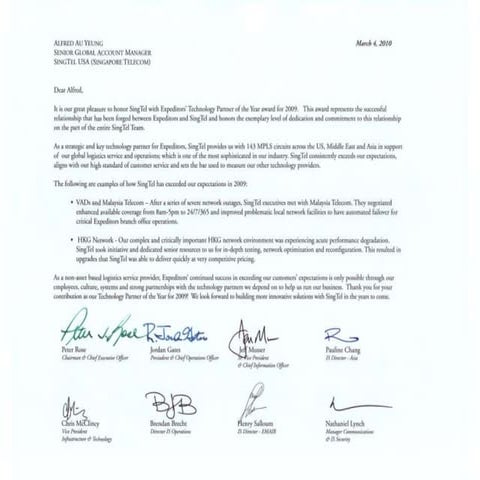 2009 Technology Partner of the Year Award from Expeditors International, Inc.