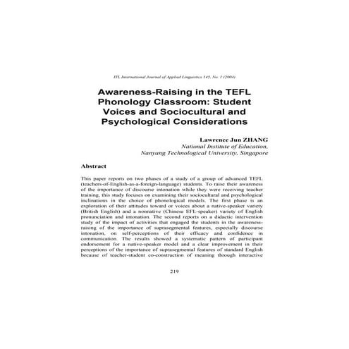 Awareness Raising In The Tefl Phonology Classroom Student Voices And Sociocul...