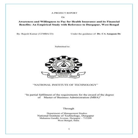 Awareness and willingness to pay for health insurance and it's financial bene...
