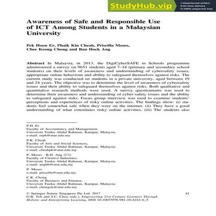 Awareness Of Safe And Responsible Use Of ICT Among Students In A ...