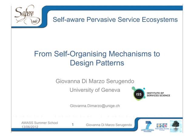 From Self-Organising Mechanisms to Design Patterns