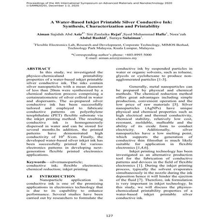 A water based inkjet printable silver conductive ink - synthesis, characteriz...