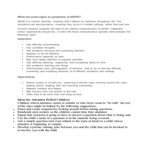 A what are some signs or symptoms of adhd