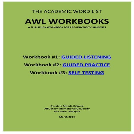 Academic Word List (AWL) Three Workbooks for Pre-University Students (MS Word)