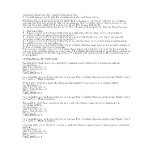 A worksheet for measuring competencies vinh