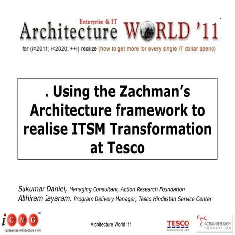 Using the Zachman’s Architecture framework to realise ITSM Transformation at ...