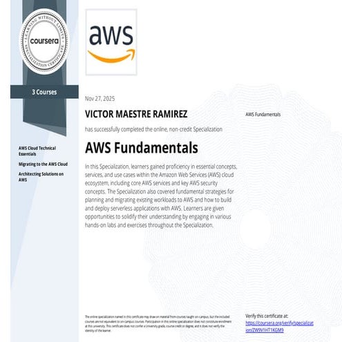 Amazon Web Services (AWS) Fundamentals Certificate