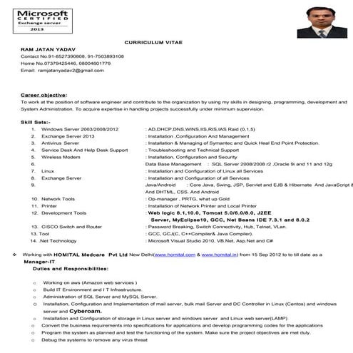 IT Manager CV2 Photo | DOC