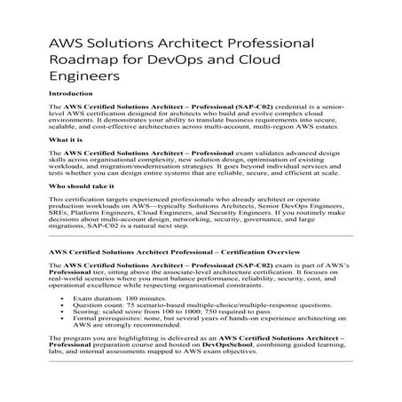 AWS Solutions Architect Professional Roadmap for DevOps and Cloud ...
