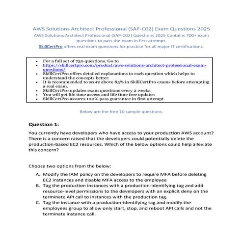 AWS Solutions Architect Professional (SAP-C02) Exam Questions 2025
