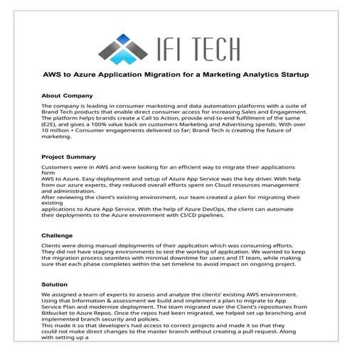 Powering Growth AWS to Azure Migration for Marketing Analytics Startup.