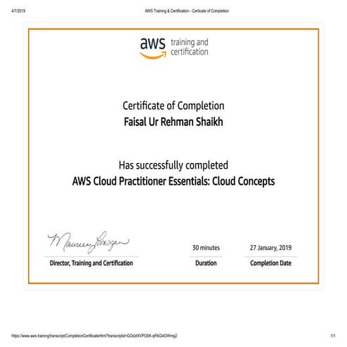 Aws training &amp; certification   certicate of completion