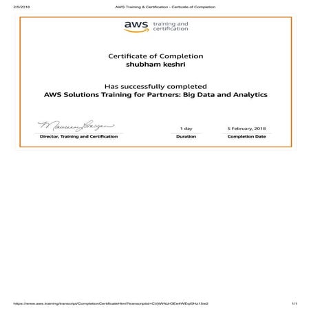 AWS big data and analytics Shubham Keshri