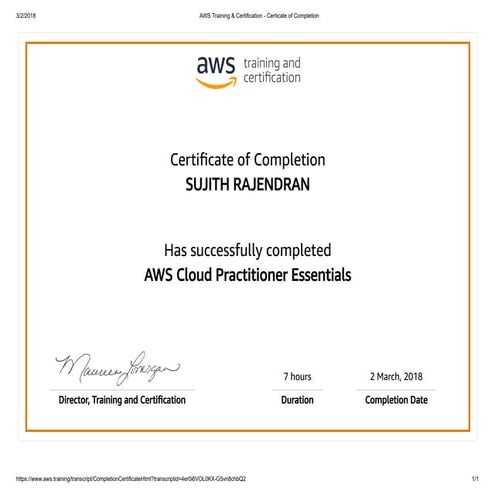 Aws training &amp; certification   certicate of completion cpe