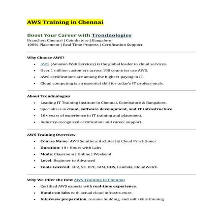 Best AWS Training in Chennai | Trendnologies