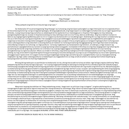 Reaction Paper: Kabanata 37: Ang Hiwaga