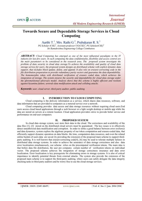 Towards Secure and Dependable Storage Services in Cloud  Computing 