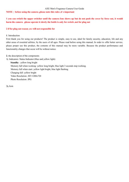 Axe men's fragrance camera user guide