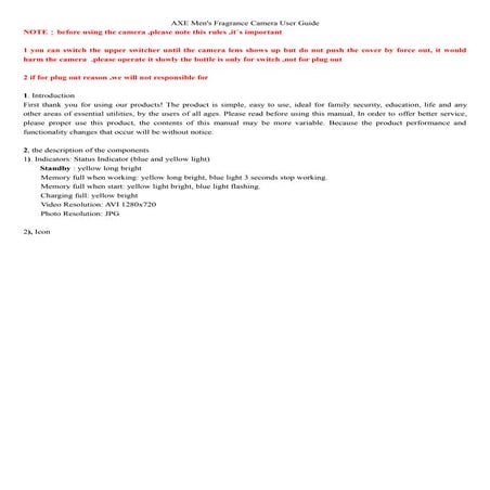 Axe men's fragrance camera user guide