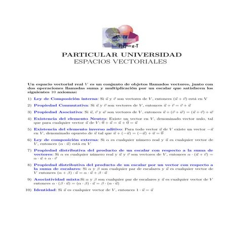 Axiomas de espacios vectoriales