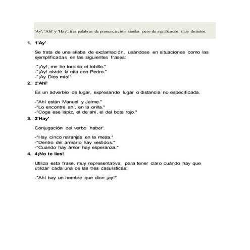 Ay , ahi, hay ejemplos | DOCX