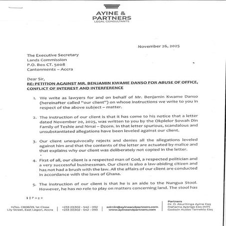 Ayine.pdf Benjamin Danso Denies Abuse of Office in Nmai Djor Land Dispute