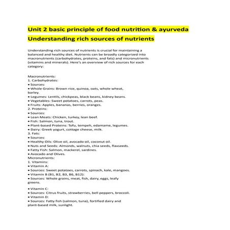 BASIC PRINCIPLES OF FOOD & NUTRITION AYURVEDA