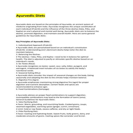 Ayurvedic diets & food practices along with food habits