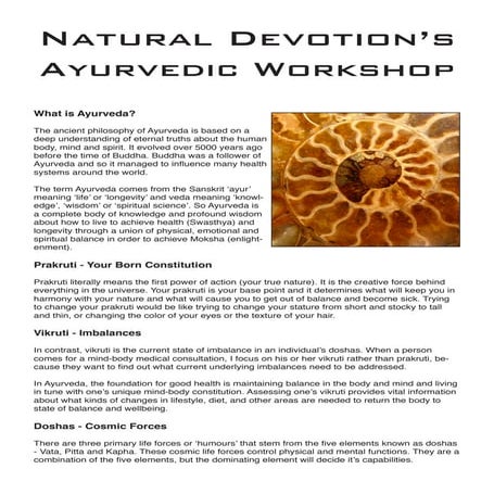 Ayurveda workshop manual