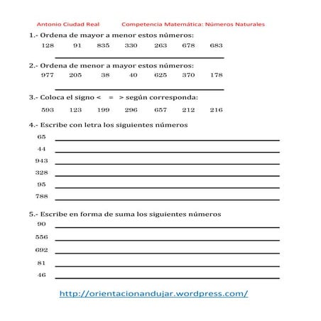 Coleccion de 500 actividades para trabajar los numeros naturales 0 999