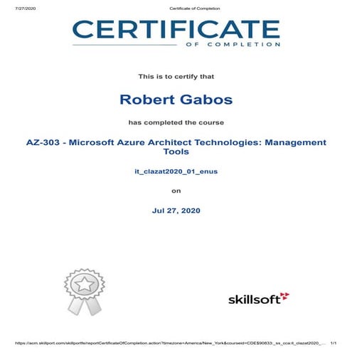 SkillSoft - AZ-303 - Microsoft Azure Architect Technologies Management Tools