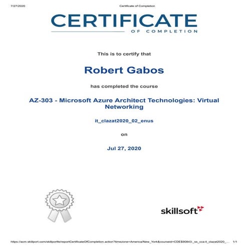 SkillSoft - AZ-303 - Microsoft Azure Architect Technologies Virtual Networking