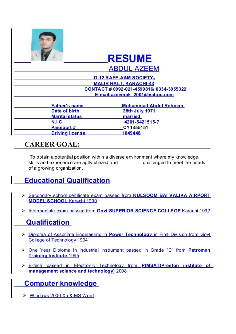 resume Resume Driving Licence azeem cv