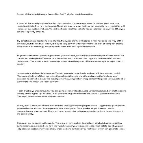 Azeem mohammed glasgow expert tips and tricks for lead generation