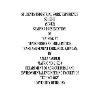 STUDENTS’ INDUSTRIAL WORK EXPERIENCE SCHEME (SIWES)